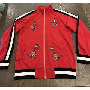Damati Red Embroidered Track Jacket Size Large NWT Snakes Flowers Bugs